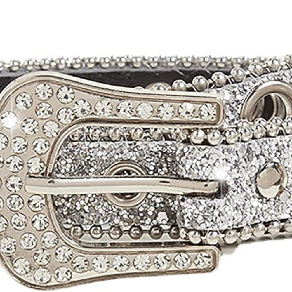 Women's Silver Glitter Crystal Western Belt